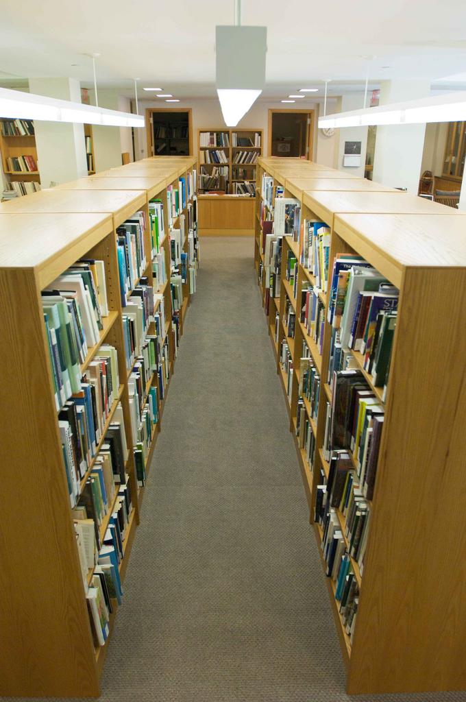 bookshelves with books in library